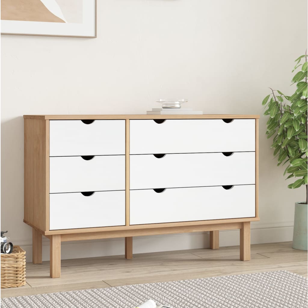 vidaXL Drawer Cabinet OTTA Brown&White 111x43x73.5cm Solid Wood Pine
