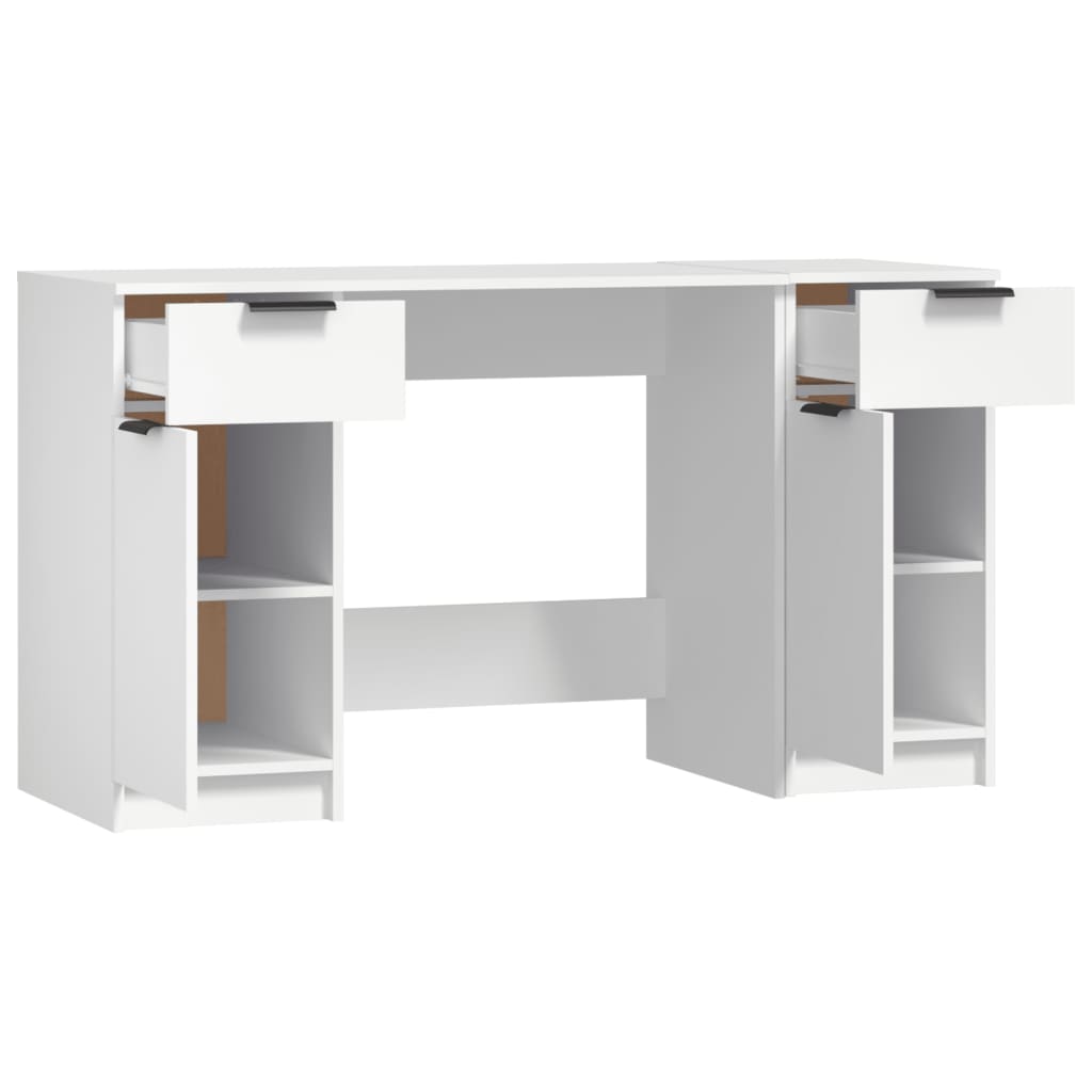 vidaXL Desk with Side Cabinet White Engineered Wood