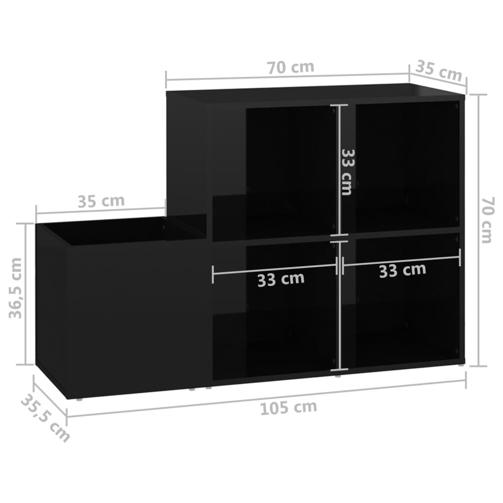 vidaXL Hall Shoe Cabinet High Gloss Black 105x35.5x70 cm Engineered Wood