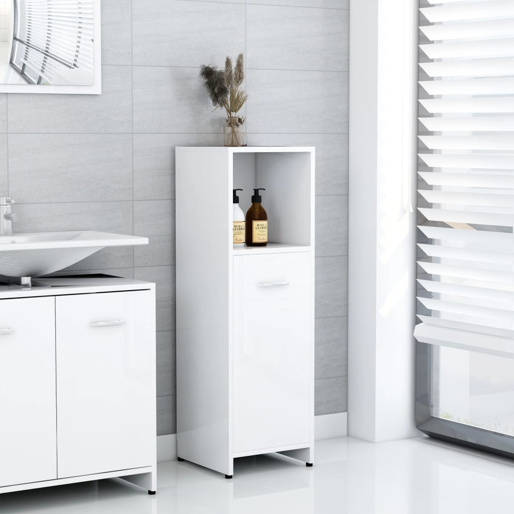 vidaXL Bathroom Cabinet High Gloss White 30x30x95 cm Engineered Wood