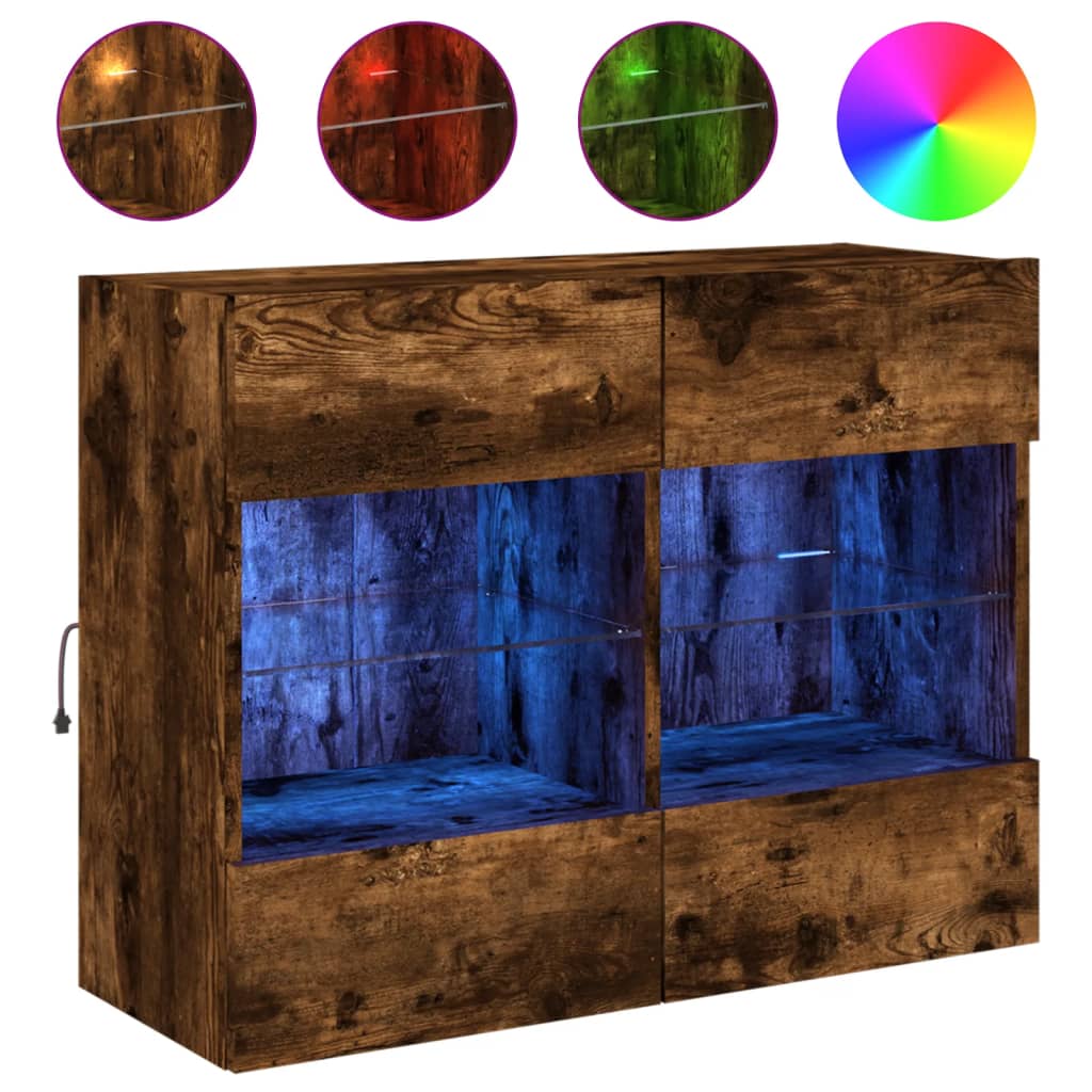 vidaXL TV Wall Cabinet with LED Lights Smoked Oak 78.5x30x60.5 cm