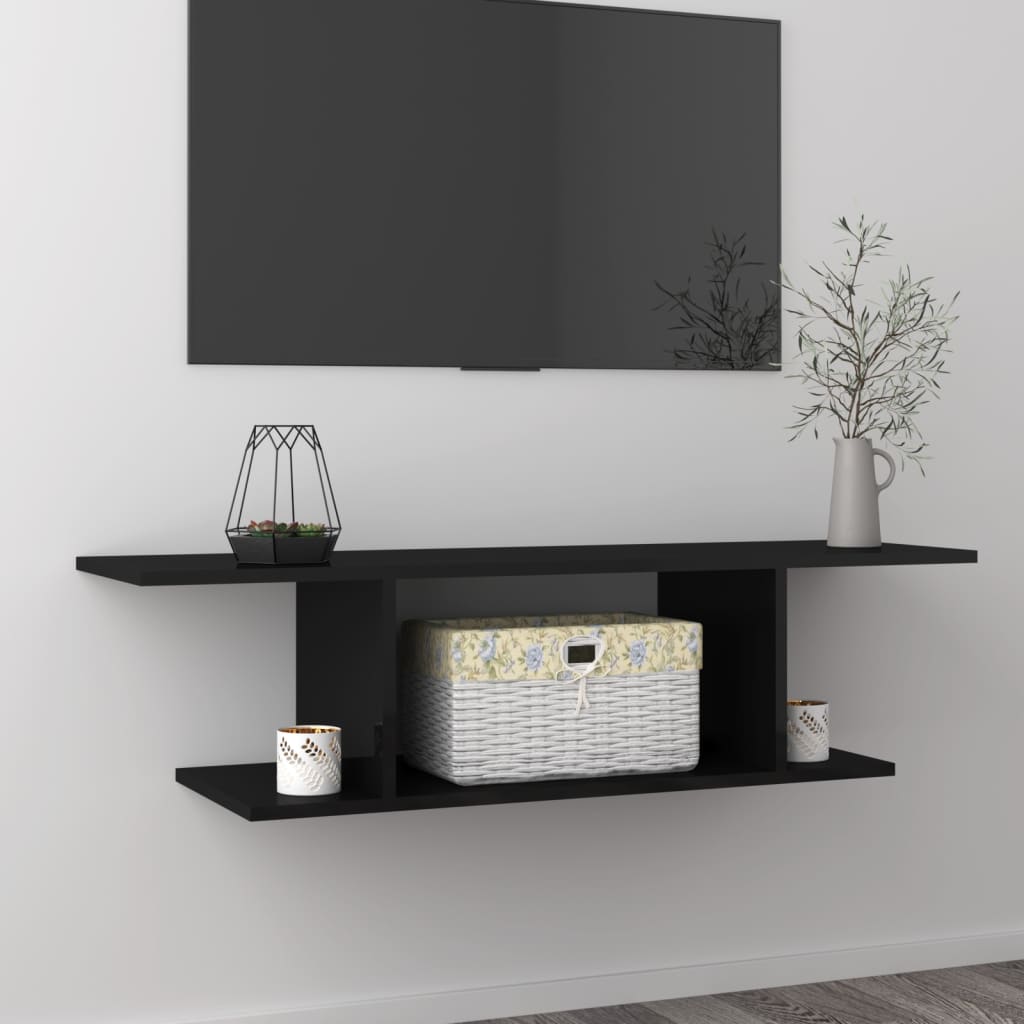 vidaXL Wall Mounted TV Cabinet High Gloss Black 103x30x26.5 cm