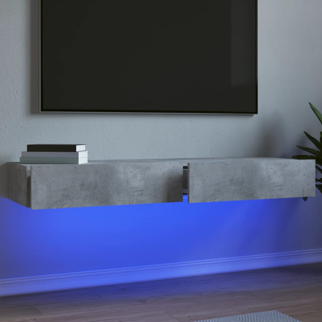 vidaXL TV Cabinets with LED Lights 2 pcs Concrete Grey 60x35x15.5 cm