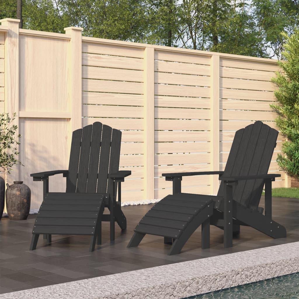 vidaXL Garden Adirondack Chairs 2 pcs with Footstools HDPE Anthracite