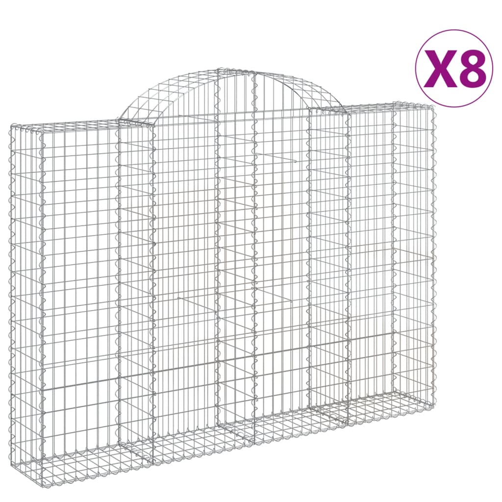 vidaXL Arched Gabion Baskets 8 pcs 200x30x140/160 cm Galvanised Iron