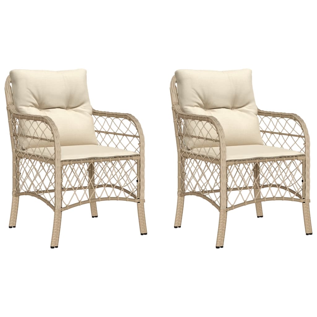 vidaXL Garden Chairs with Cushions 2 pcs Beige Poly Rattan