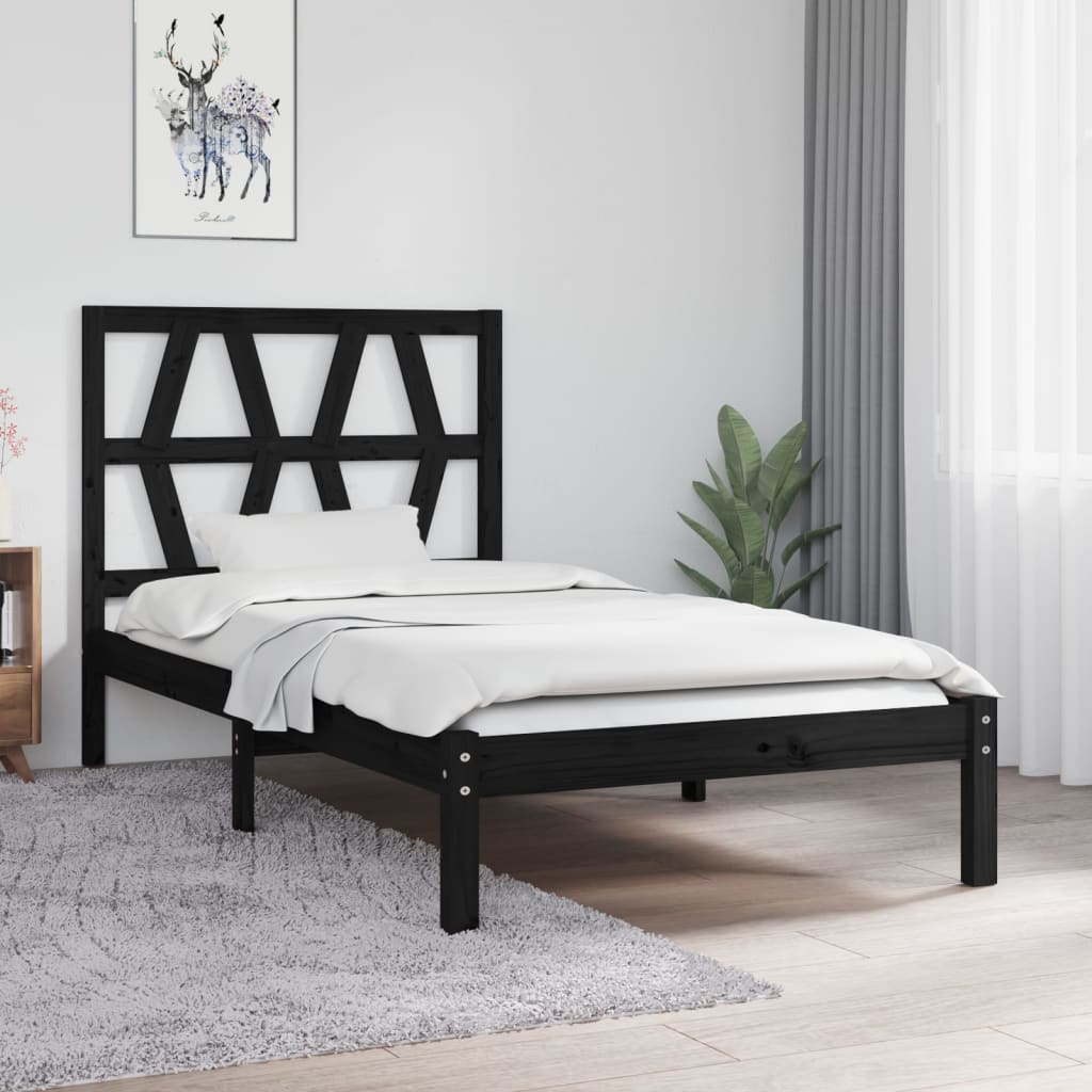 vidaXL Bed Frame Black Solid Wood Pine 75x190 cm Small Single