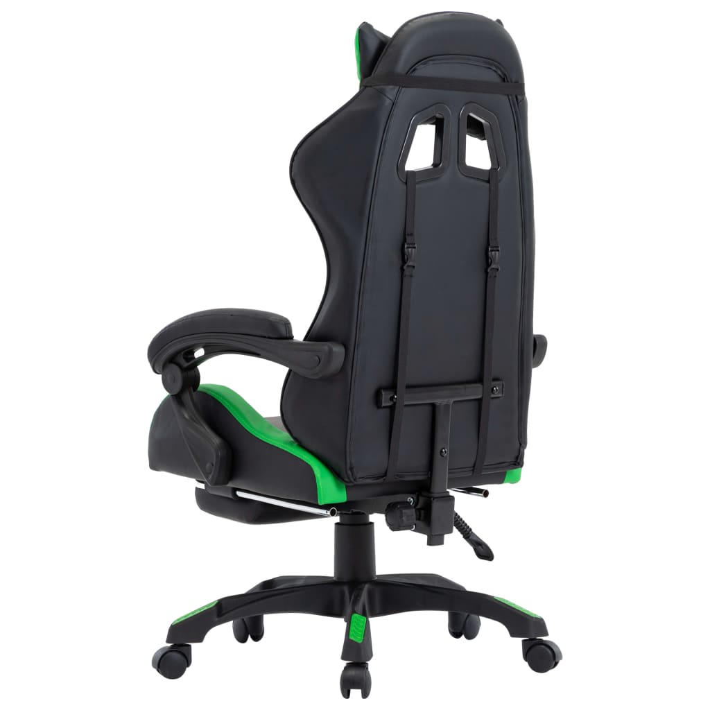 vidaXL Racing Chair with Footrest Green and Black Faux Leather