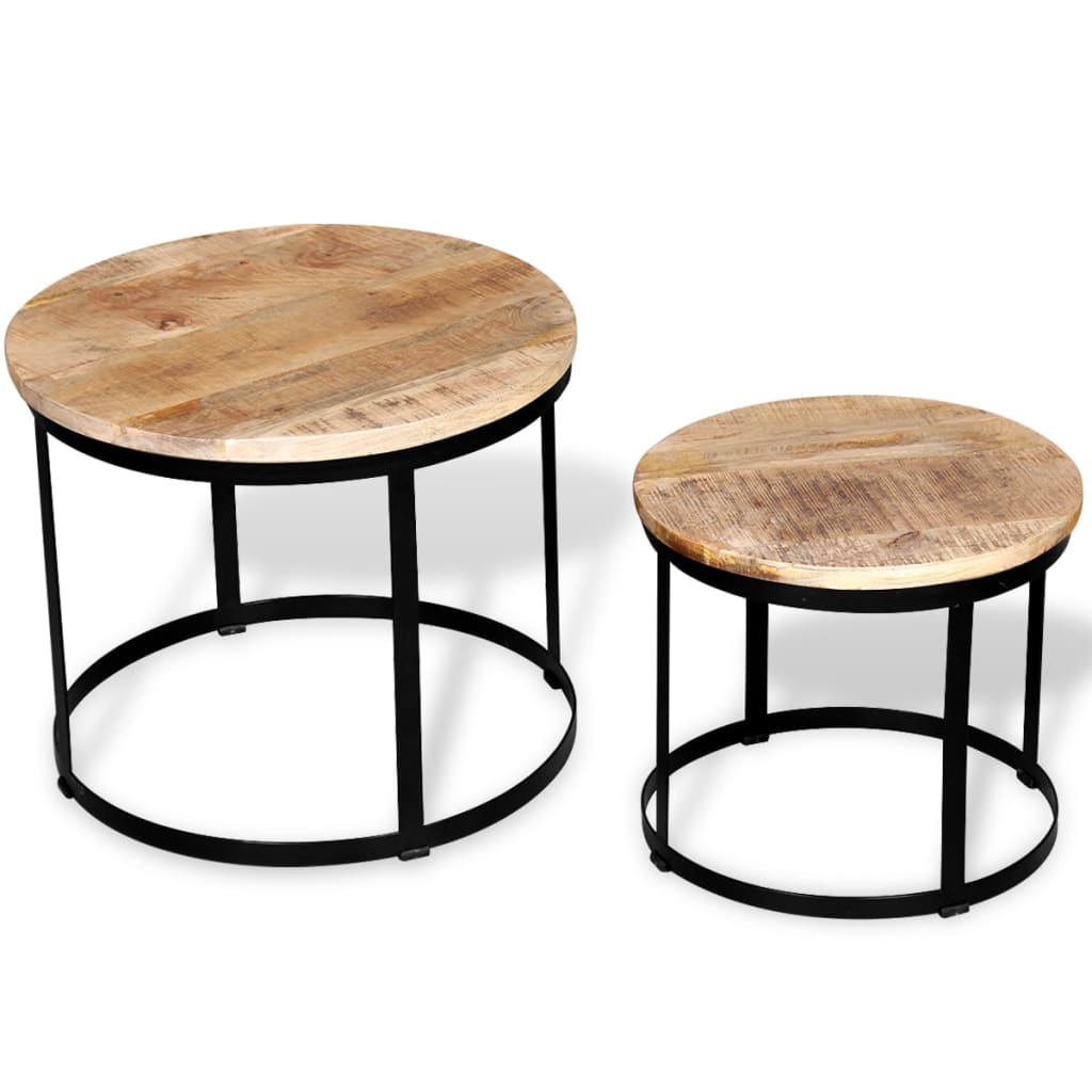 vidaXL Two Piece Coffee Table Set Rough Mango Wood Round 40 cm/50 cm