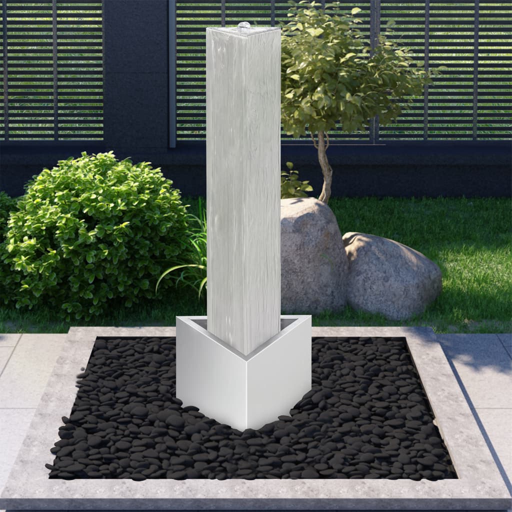 vidaXL Garden Fountain Silver 37.7x32.6x110 cm Stainless Steel