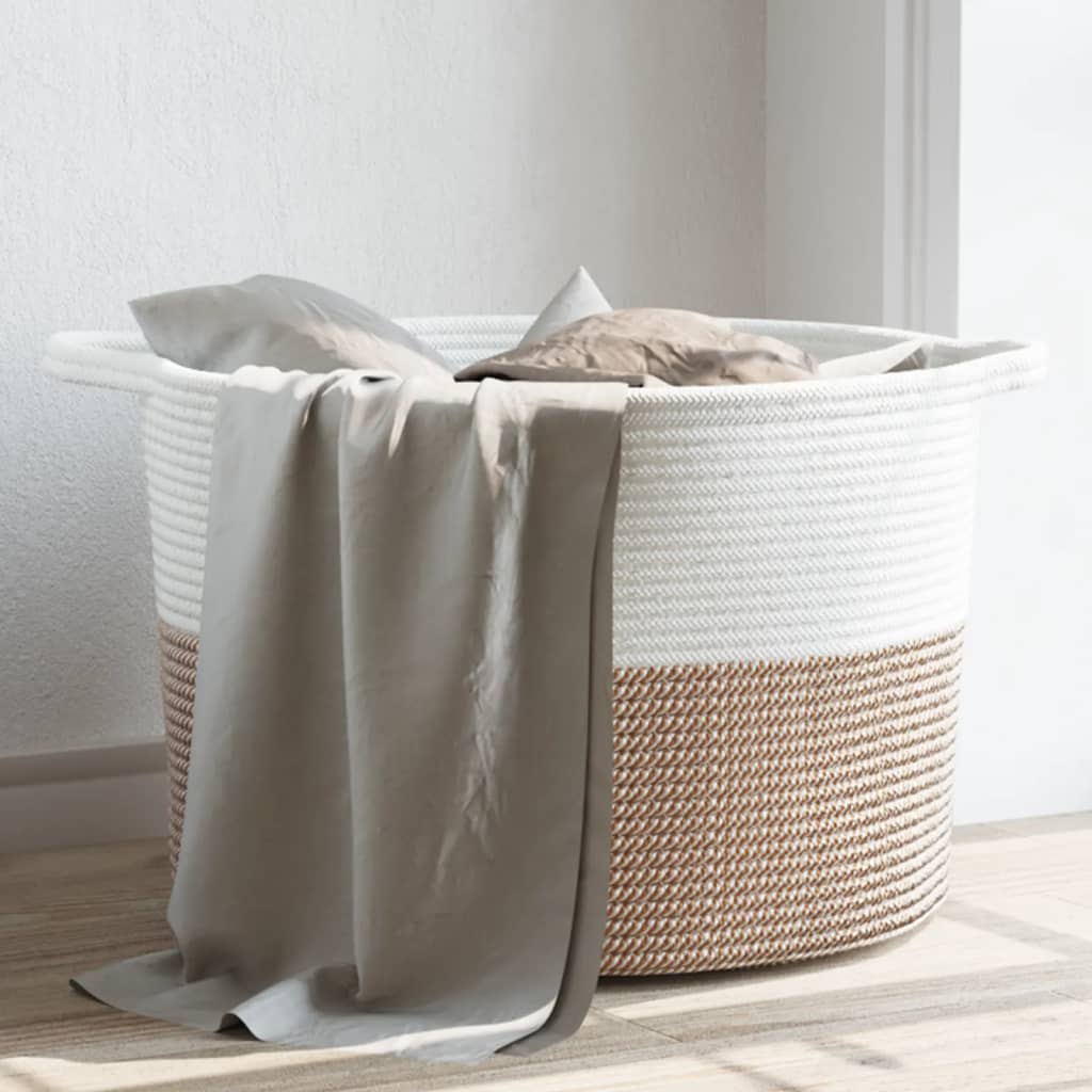 vidaXL Laundry Basket Brown and White Ø55x36 cm Cotton