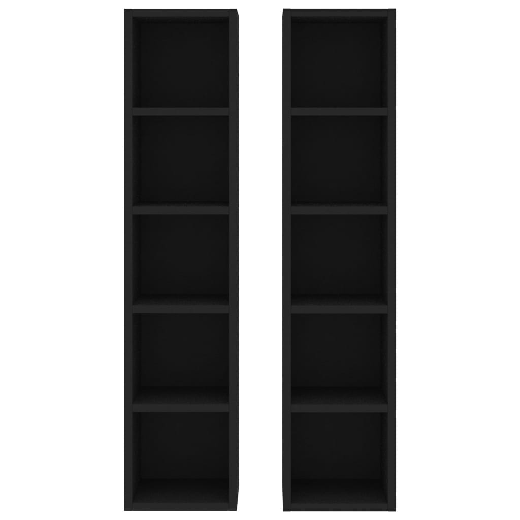vidaXL CD Cabinets 2 pcs Black 21x16x93.5 cm Engineered Wood