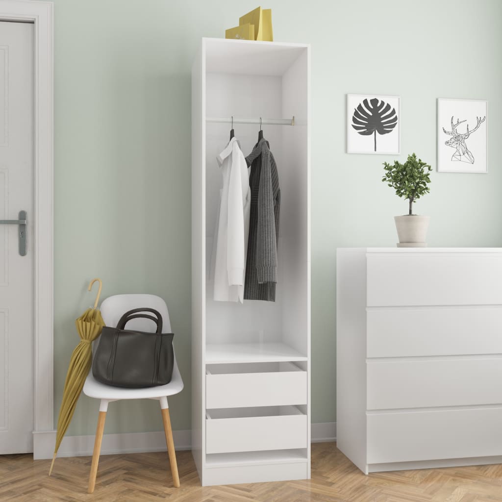 vidaXL Wardrobe with Drawers High Gloss White 50x50x200 cm Engineered Wood