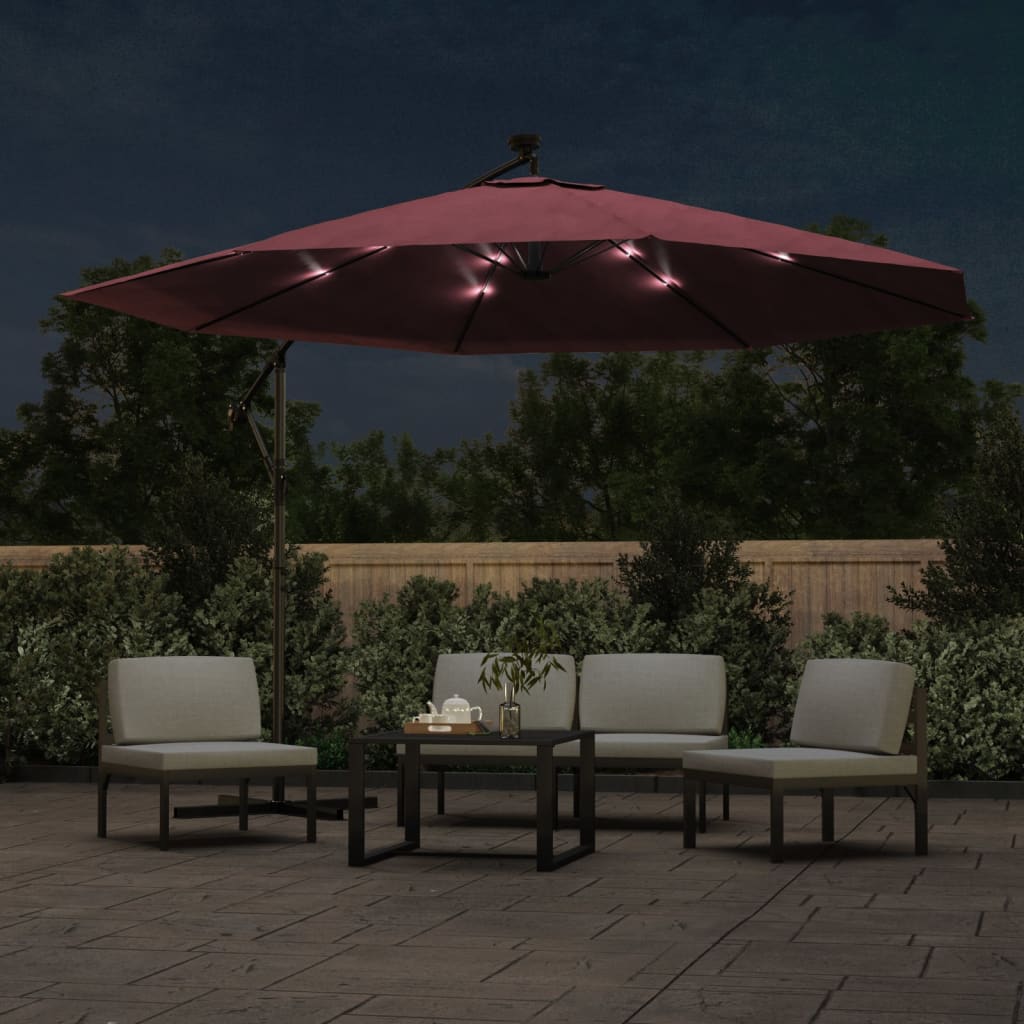 vidaXL Cantilever Umbrella with LED Lights Bordeaux Red 350 cm