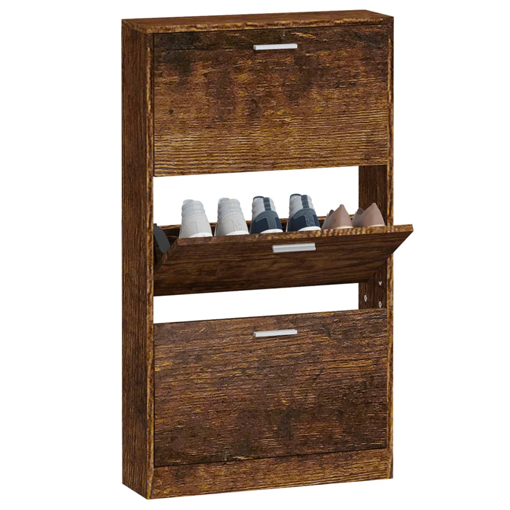 vidaXL Shoe Cabinet Smoked Oak 59x17x108 cm Engineered Wood