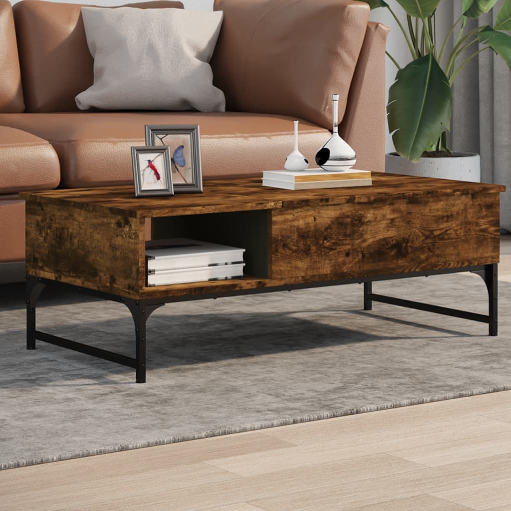 vidaXL Coffee Table Smoked Oak 100x50x35 cm Engineered Wood and Metal