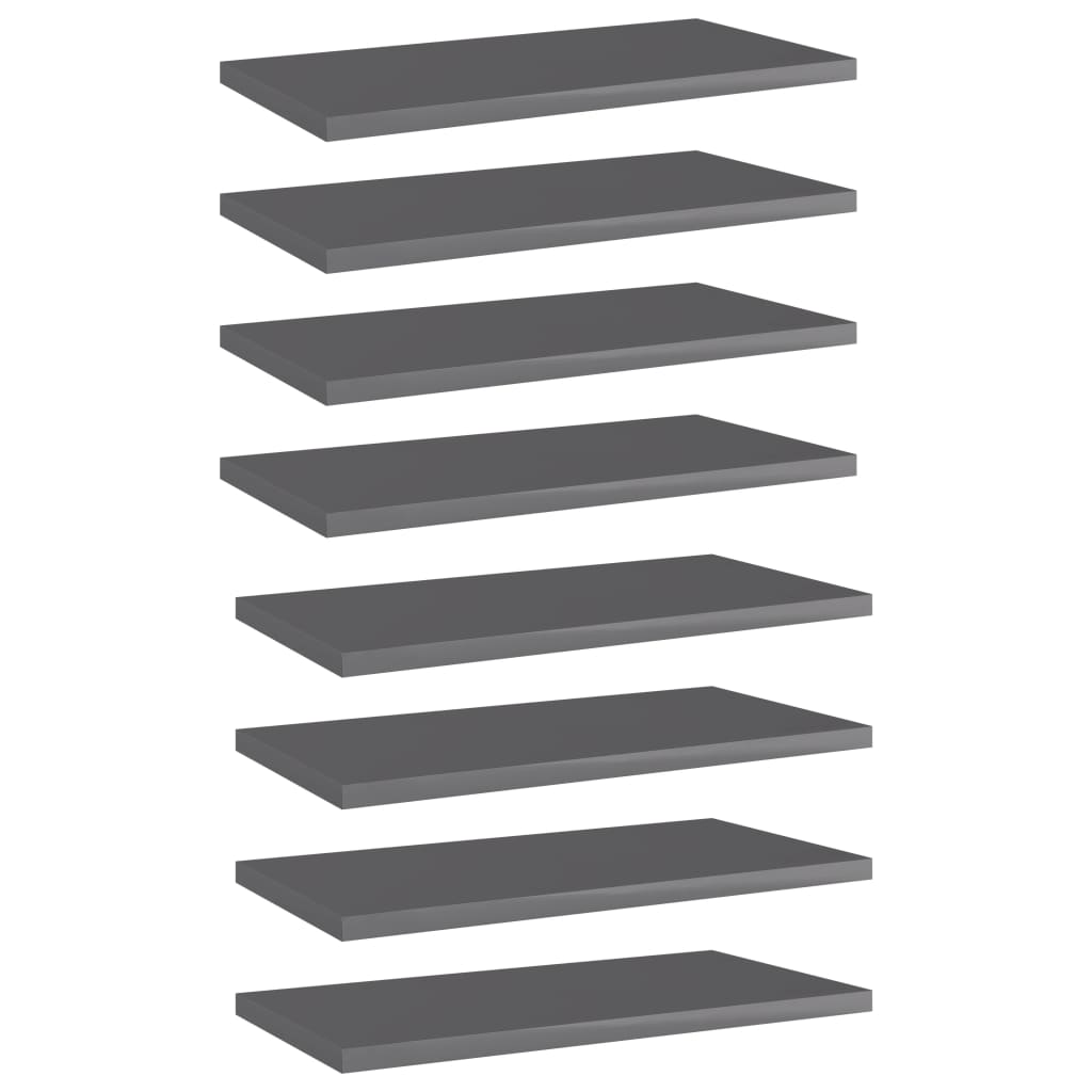 vidaXL Bookshelf Boards 8 pcs High Gloss Grey 40x20x1.5 cm Engineered Wood