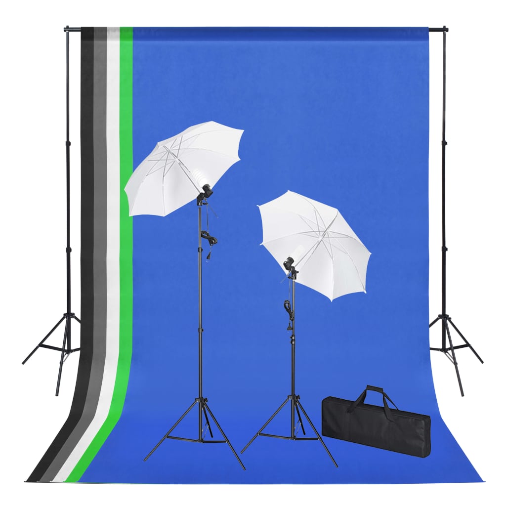 vidaXL Photo Studio Kit with Backdrops Lamps and Umbrellas