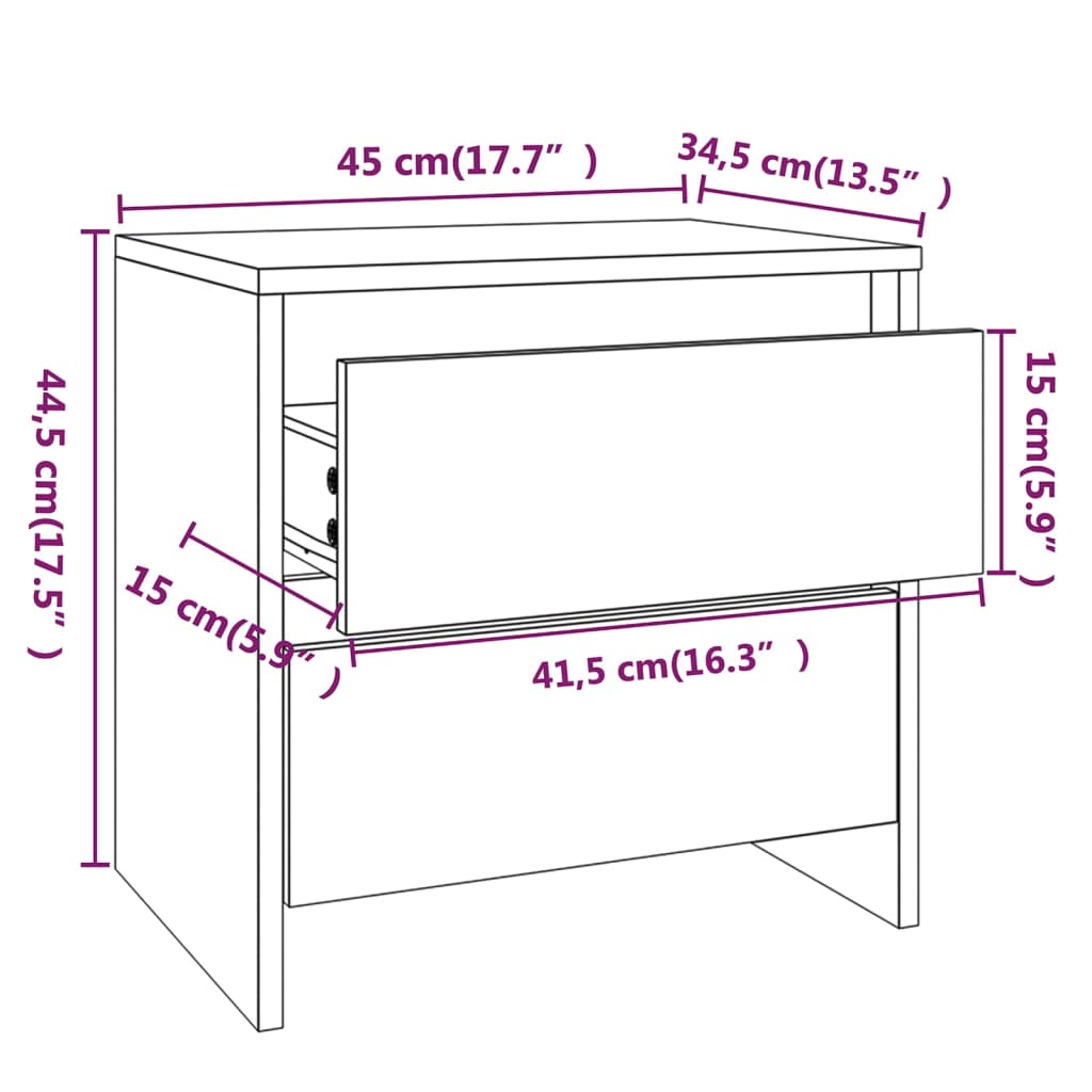 vidaXL Bedside Cabinet White 45x34.5x44.5 cm Engineered Wood