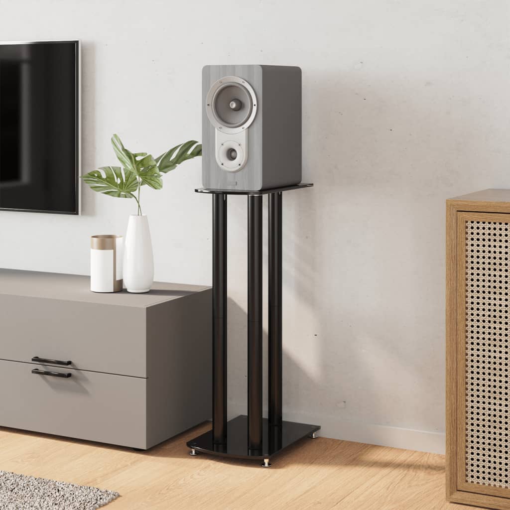 vidaXL Speaker Stands 2 pcs Black Tempered Glass 3 Pillars Design