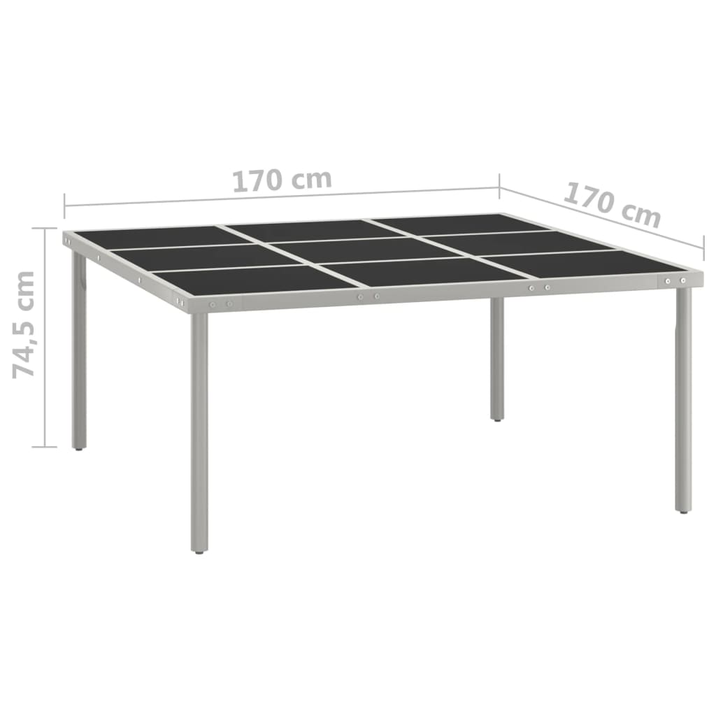 vidaXL Garden Dining Table 170x170x74.5 cm Glass and Steel