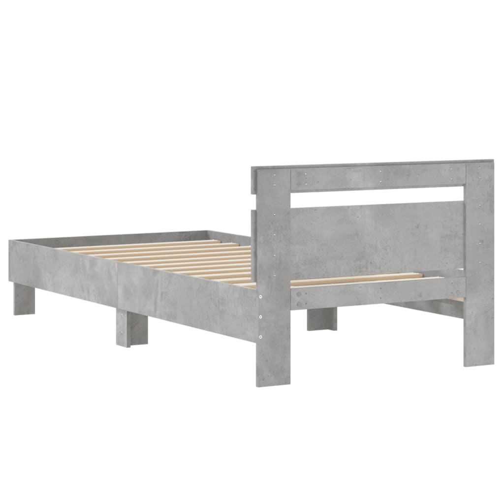 vidaXL Bed Frame with Headboard Concrete Grey 75x190 cm Small Single Engineered wood