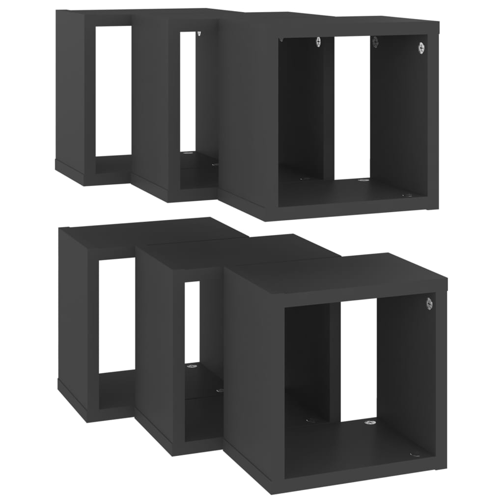 vidaXL Wall Cube Shelves 6 pcs Grey 22x15x22 cm