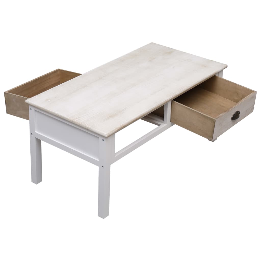 vidaXL Coffee Table White and Natural 100x50x45 cm Wood