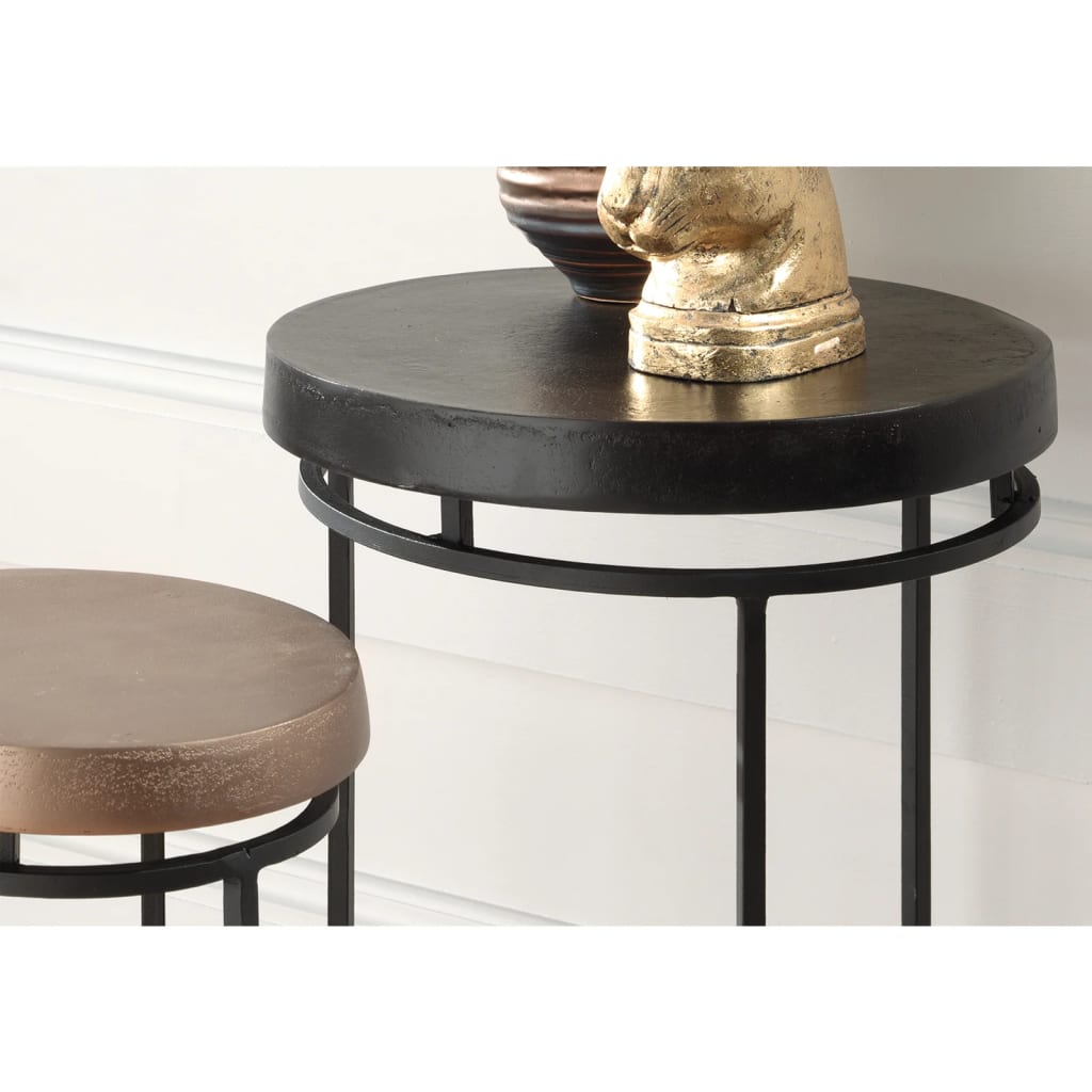Rousseau 2 Piece Side Table Set Cameo Metal Black and Gold