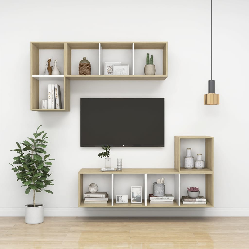 vidaXL Wall-mounted TV Cabinet Sonoma Oak and White 37x37x72 cm Engineered Wood