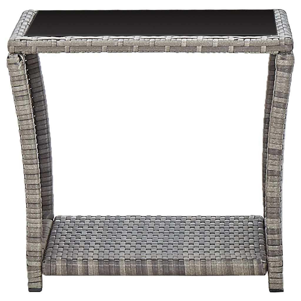vidaXL Coffee Table Grey 45x45x40 cm Poly Rattan and Glass vidaXL.co.uk