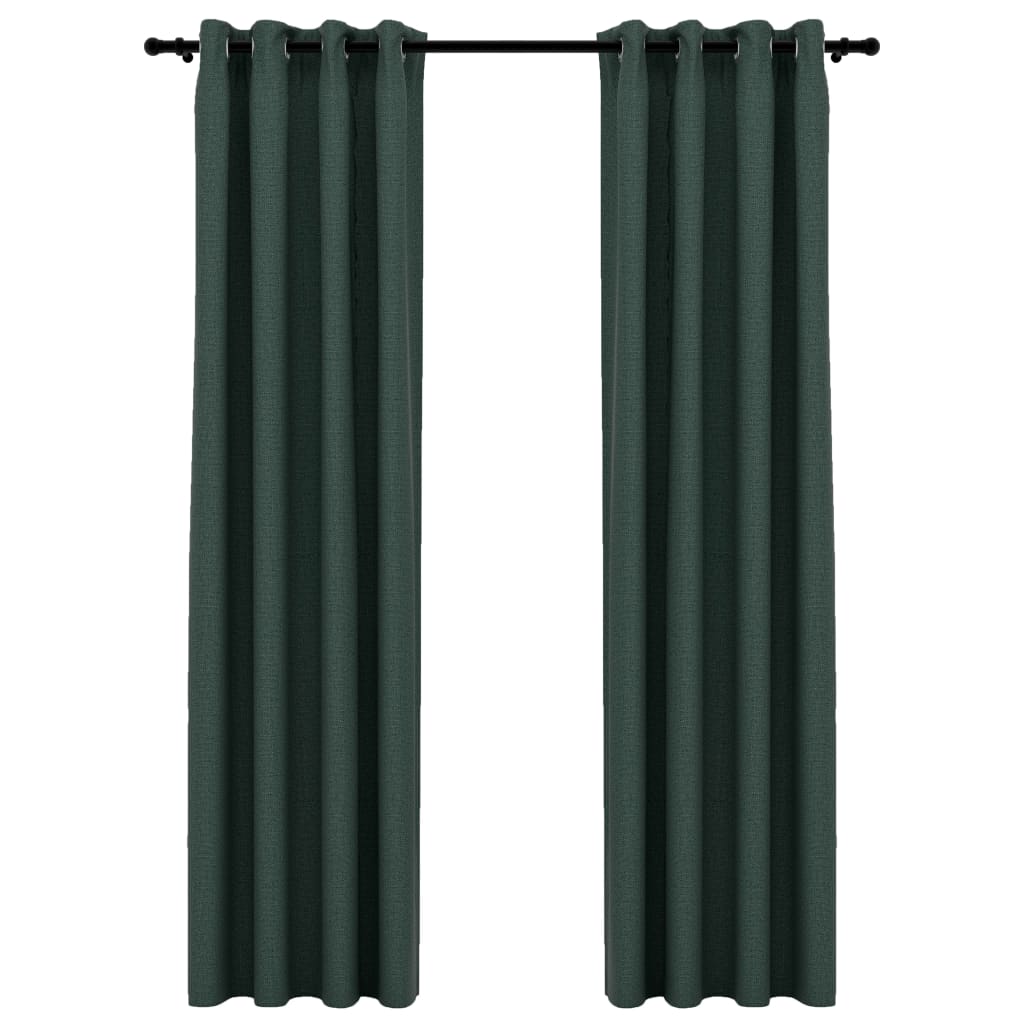 vidaXL Linen-Look Blackout Curtains with Grommets 2pcs Green 140x245cm
