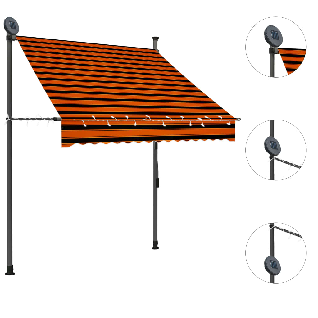 vidaXL Manual Retractable Awning with LED 150 cm Orange and Brown