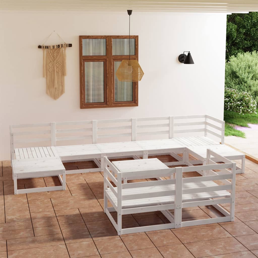 vidaXL 10 Piece Garden Lounge Set White Solid Pinewood