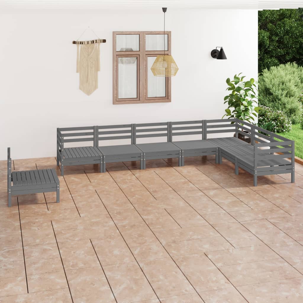 vidaXL 8 Piece Garden Lounge Set Solid Wood Pine Grey