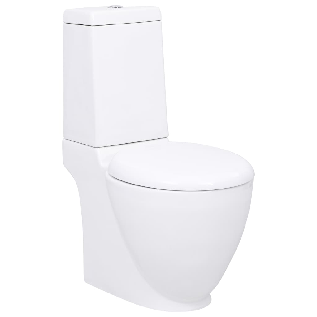 vidaXL WC Ceramic Toilet Bathroom Round Toilet Bottom Water Flow White