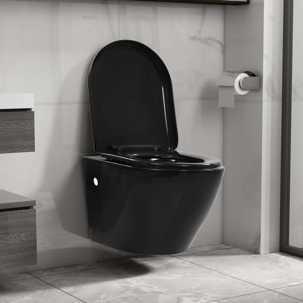 vidaXL Wall Hung Toilet with Concealed Cistern Ceramic Black 