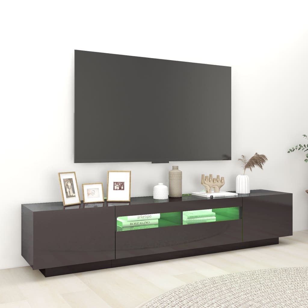 vidaXL TV Cabinet with LED Lights High Gloss Grey 200x35x40 cm
