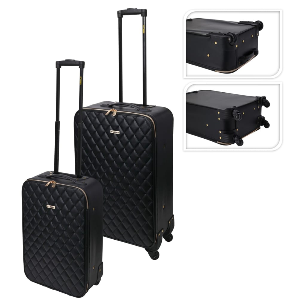 ProWorld 2 Piece Suitcase Set Quilt Design Black