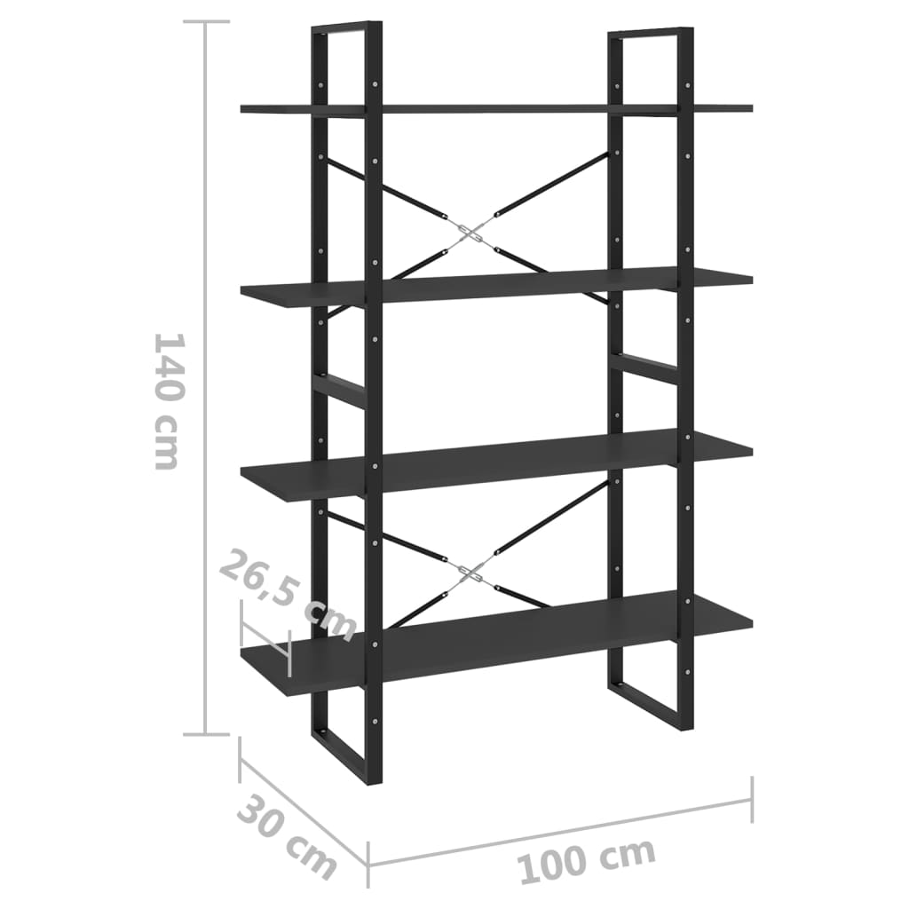 vidaXL 4-Tier Book Cabinet Grey 100x30x140 cm Engineered Wood