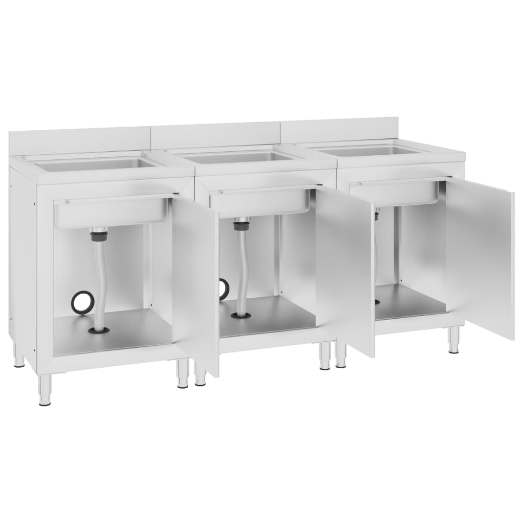 vidaXL Commercial Kitchen Sink Cabinets 3 pcs Stainless Steel