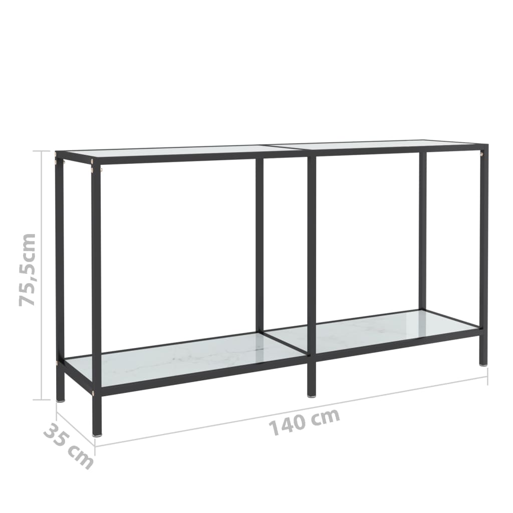 vidaXL Console Table White 140x35x75.5 cm Tempered Glass