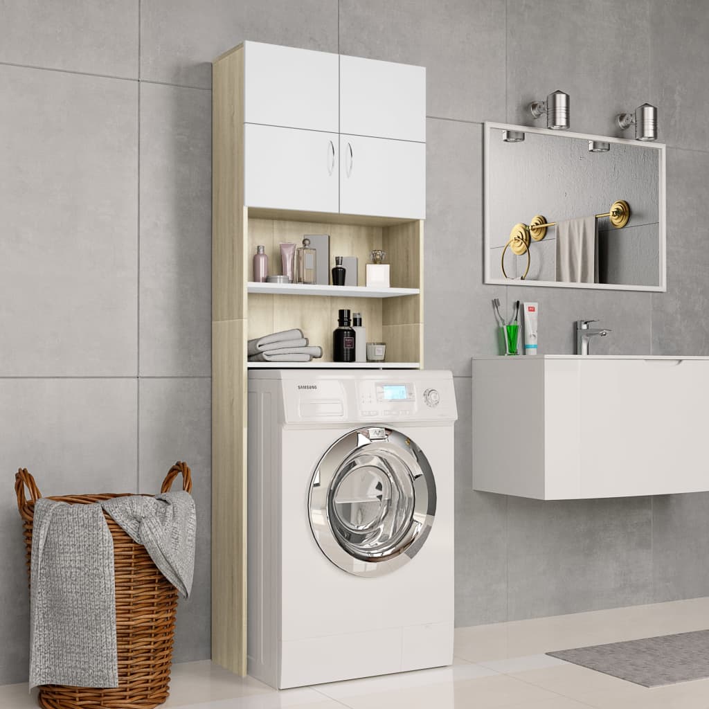 vidaXL Washing Machine Cabinet White and Sonoma Oak 64x25.5x190 cm