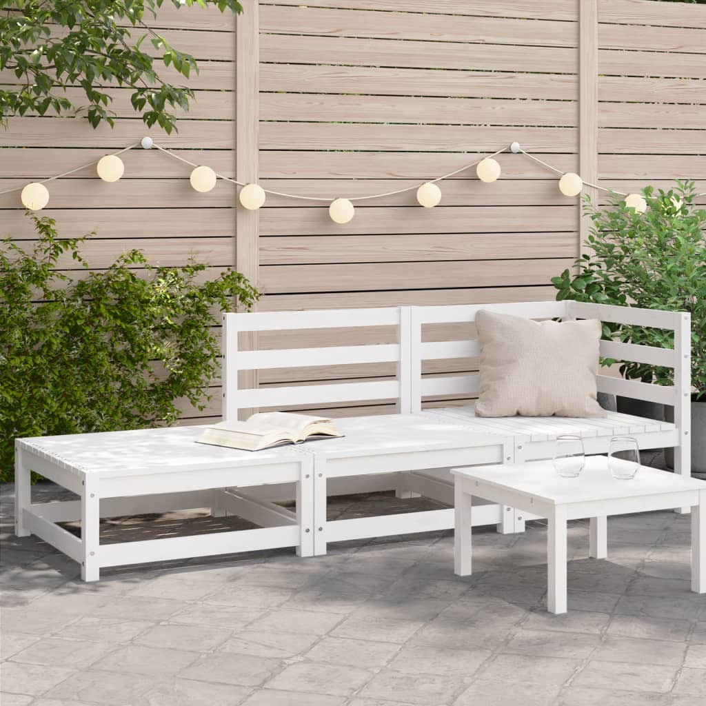 vidaXL Garden Sofa with Footstool 2-Seater White Solid Wood Pine