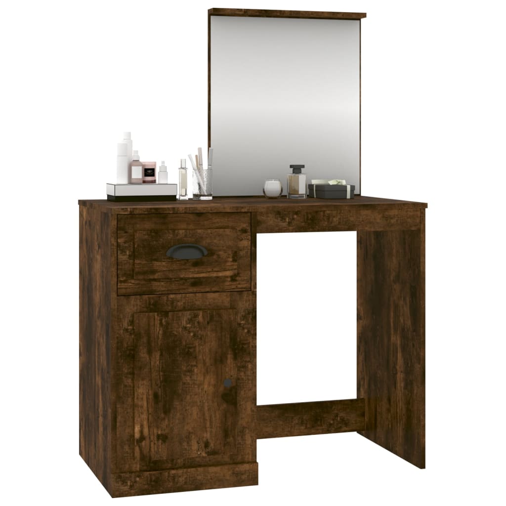 vidaXL Dressing Table with Mirror Smoked Oak 90x50x132.5 cm Engineered Wood