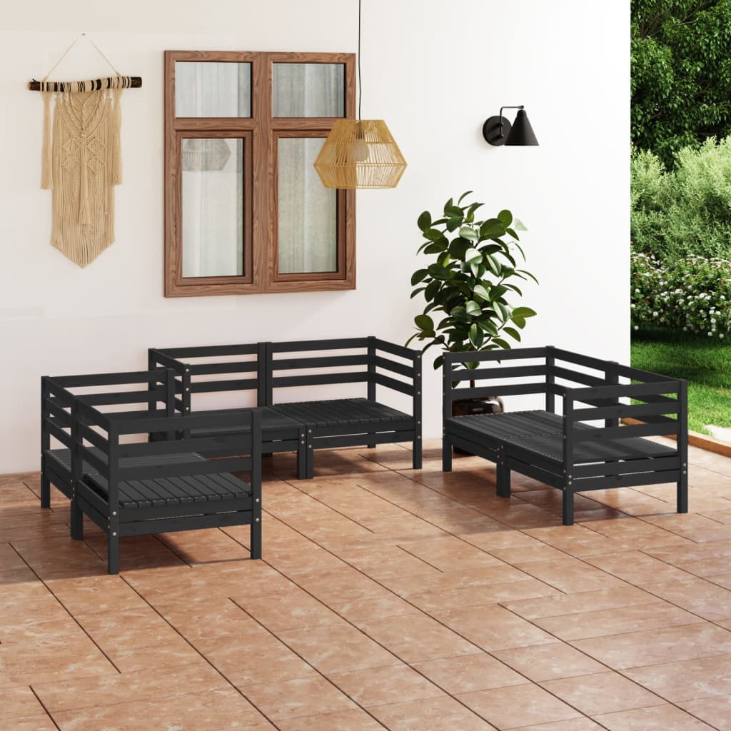 vidaXL 6 Piece Garden Lounge Set Black Solid Pinewood