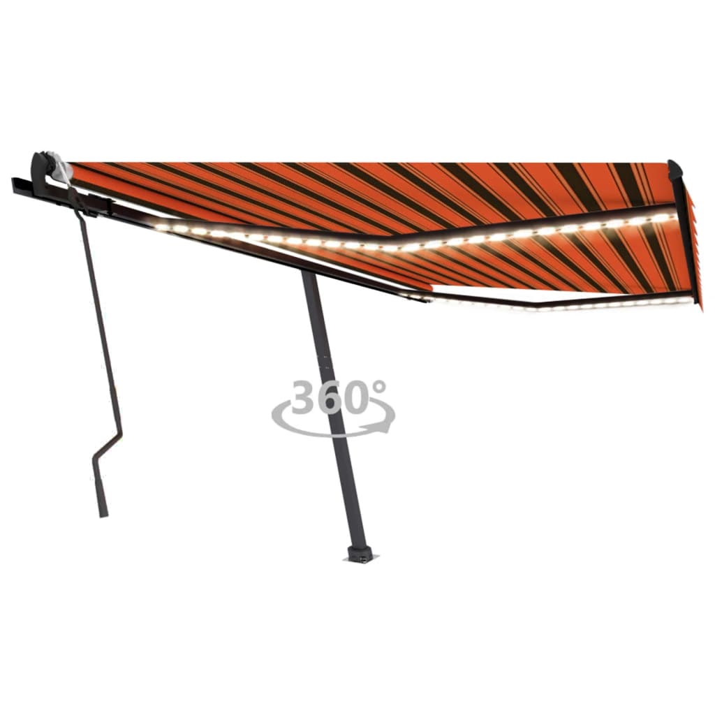 vidaXL Manual Retractable Awning with LED 400x300 cm Orange and Brown