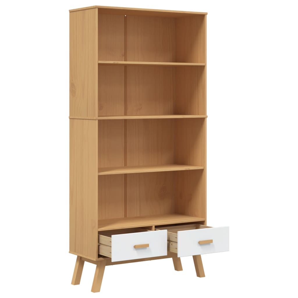 vidaXL Bookcase 4-Tier OLDEN White and Brown Solid Wood Pine