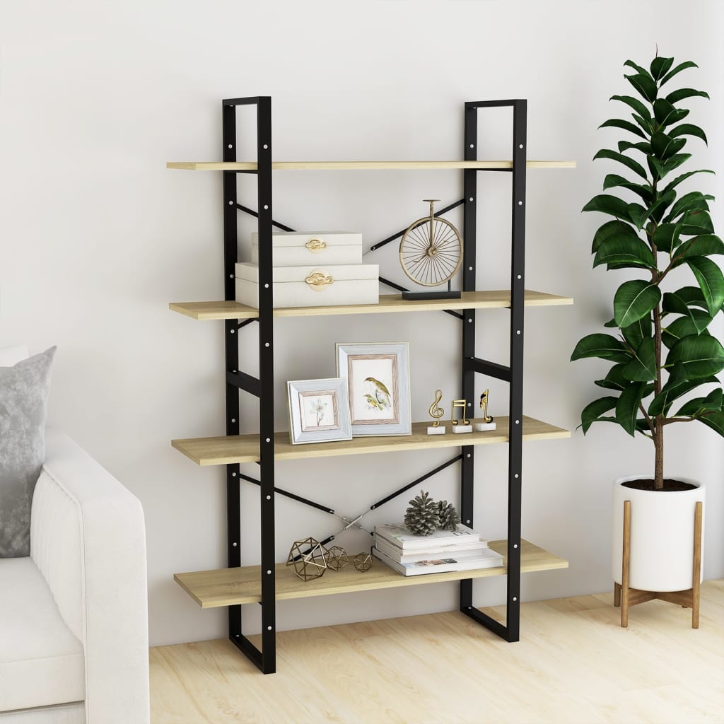 vidaXL 4-Tier Book Cabinet Sonoma Oak 100x30x140 cm Engineered Wood
