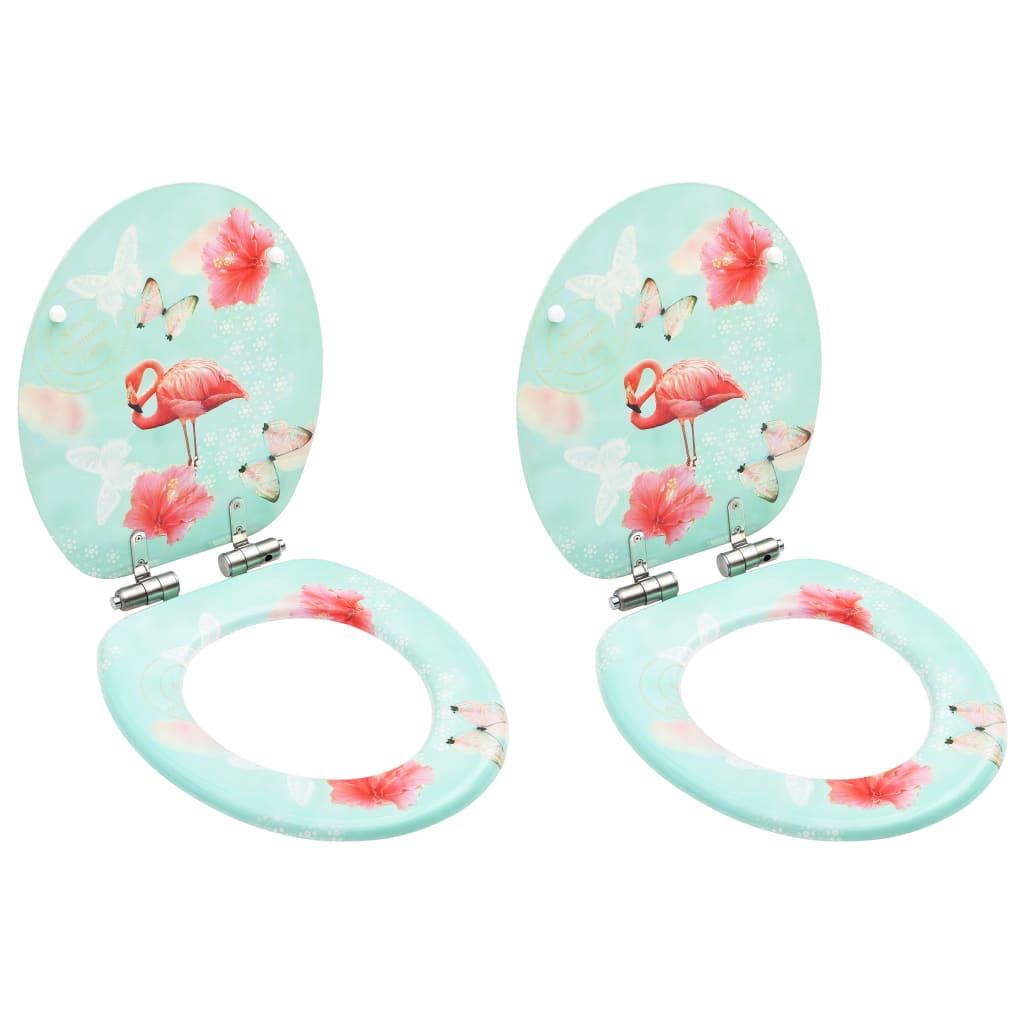 vidaXL WC Toilet Seats with Soft Close Lid 2 pcs MDF Flamingo Design